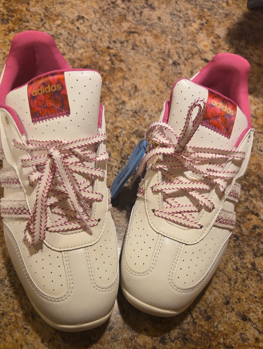 adidas White Sneakers with Pink Accents Sz 8.5